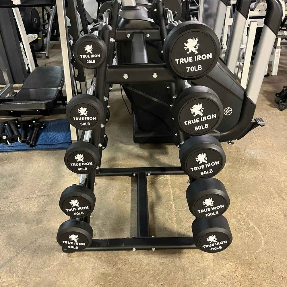 True Iron Rubber Fixed Barbell Set 20-110 with Rack!