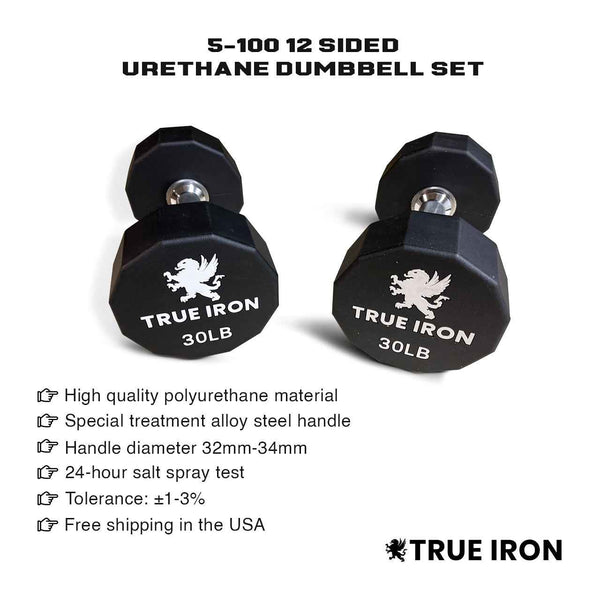 True Iron 5-100 12 Sided Urethane Dumbbell Sets