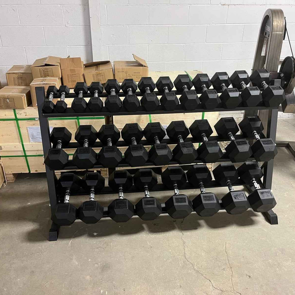 True Iron Rubber Hex Dumbbells Sets 5-75 With Rack!