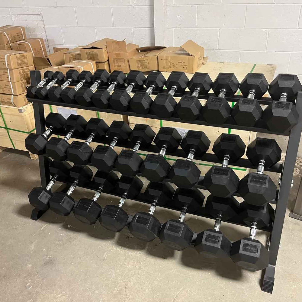 True Iron Rubber Hex Dumbbells Sets 5-75 With Rack!