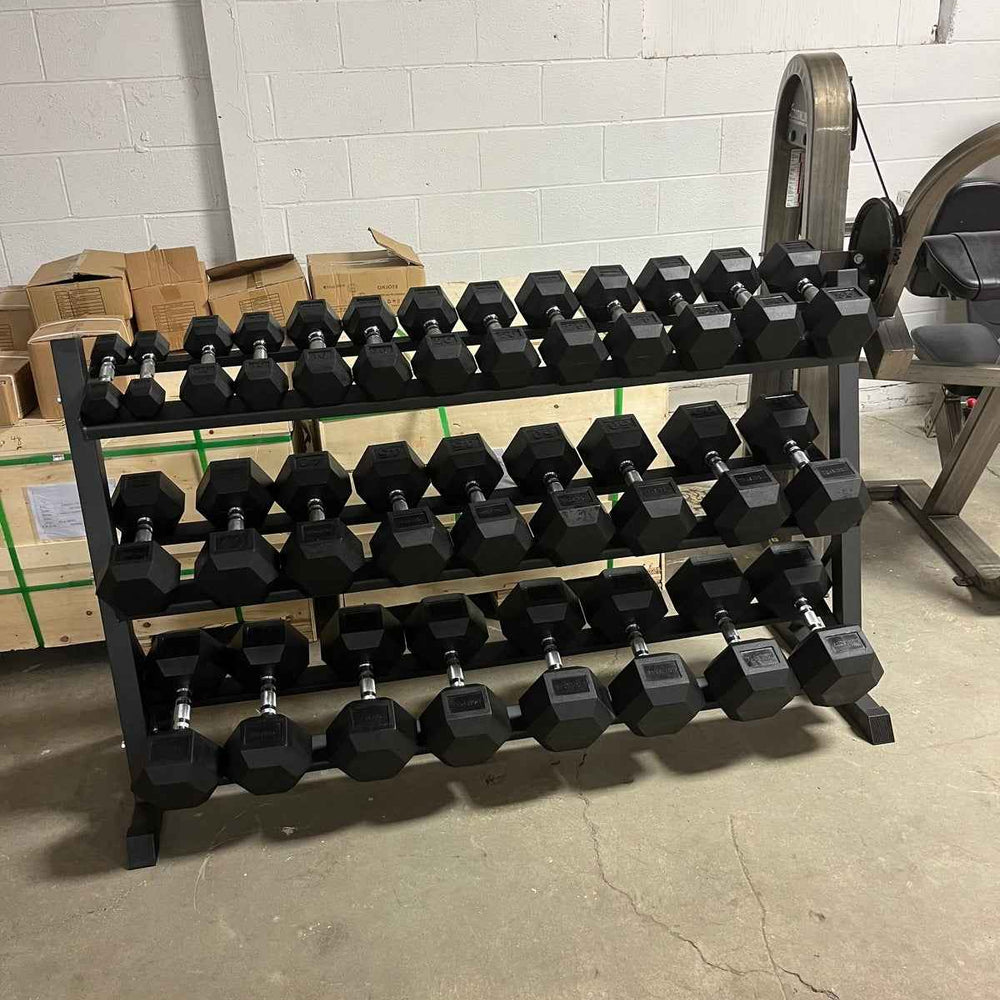 True Iron Rubber Hex Dumbbells Sets 5-75 With Rack!