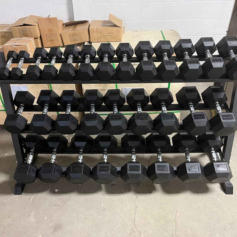 True Iron Rubber Hex Dumbbells Sets 5-75 With Rack!