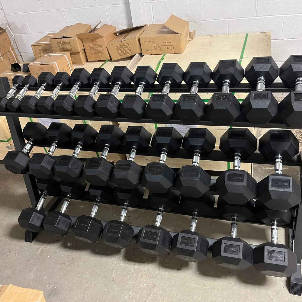 True Iron Rubber Hex Dumbbells Sets 5-75 With Rack!