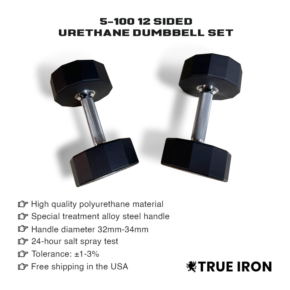 True Iron 5-100 12 Sided Urethane Dumbbell Sets