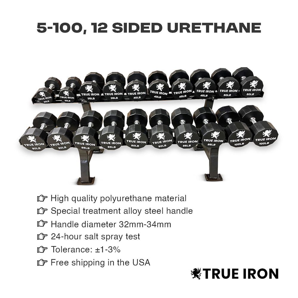 True Iron 5-100 12 Sided Urethane Dumbbell Sets
