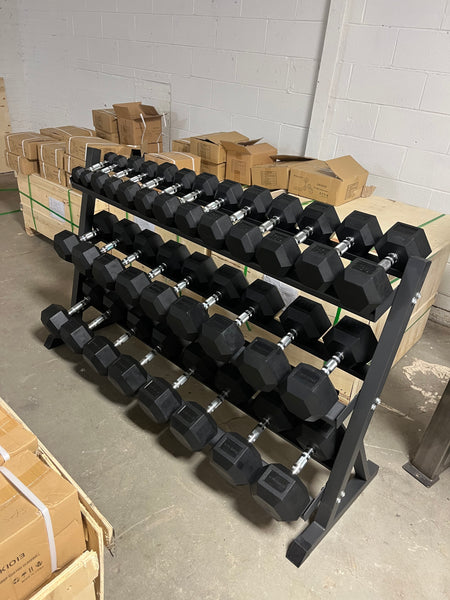 True Iron Rubber Hex Dumbbells Sets 5-75 With Rack!