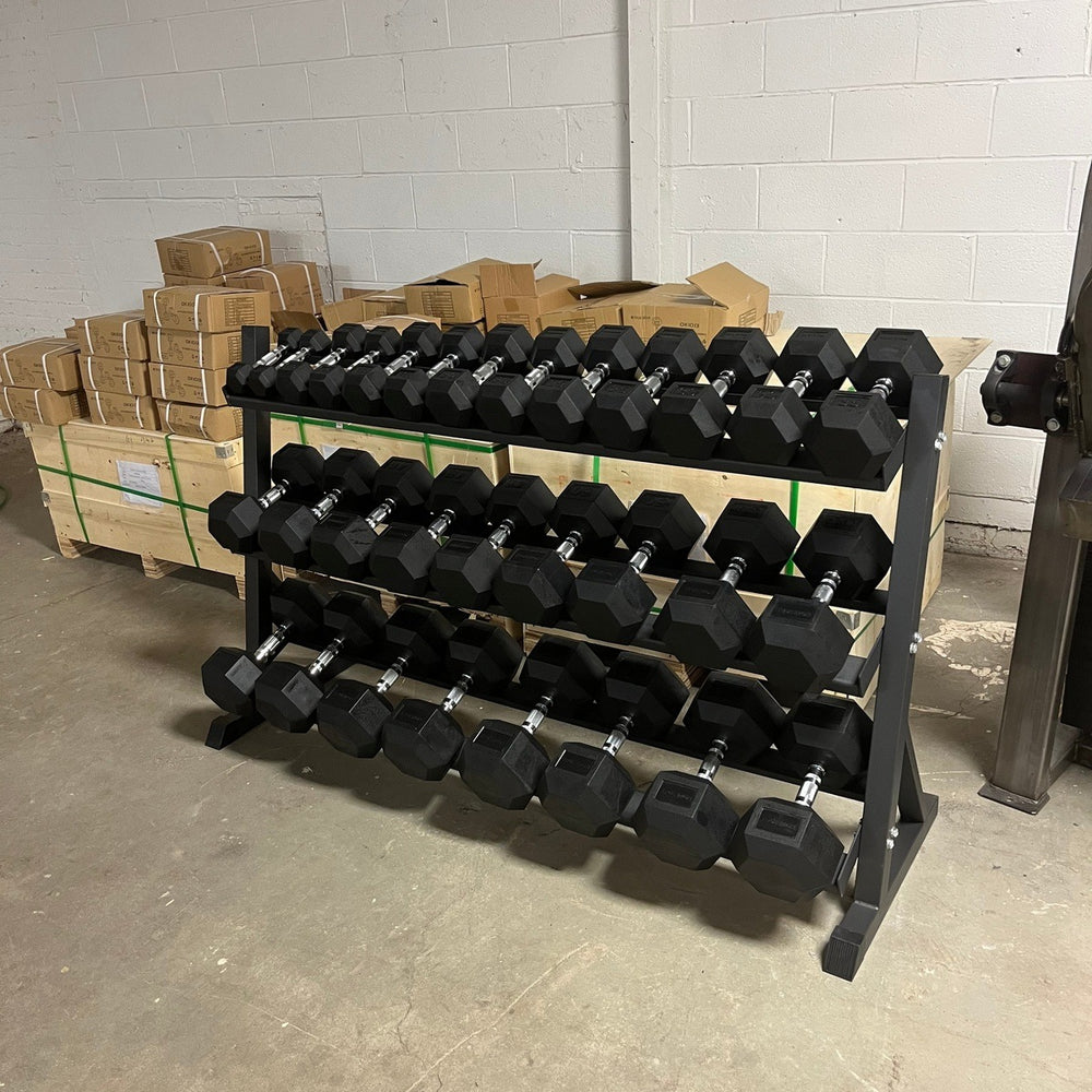 True Iron Rubber Hex Dumbbells Sets 5-75 With Rack!