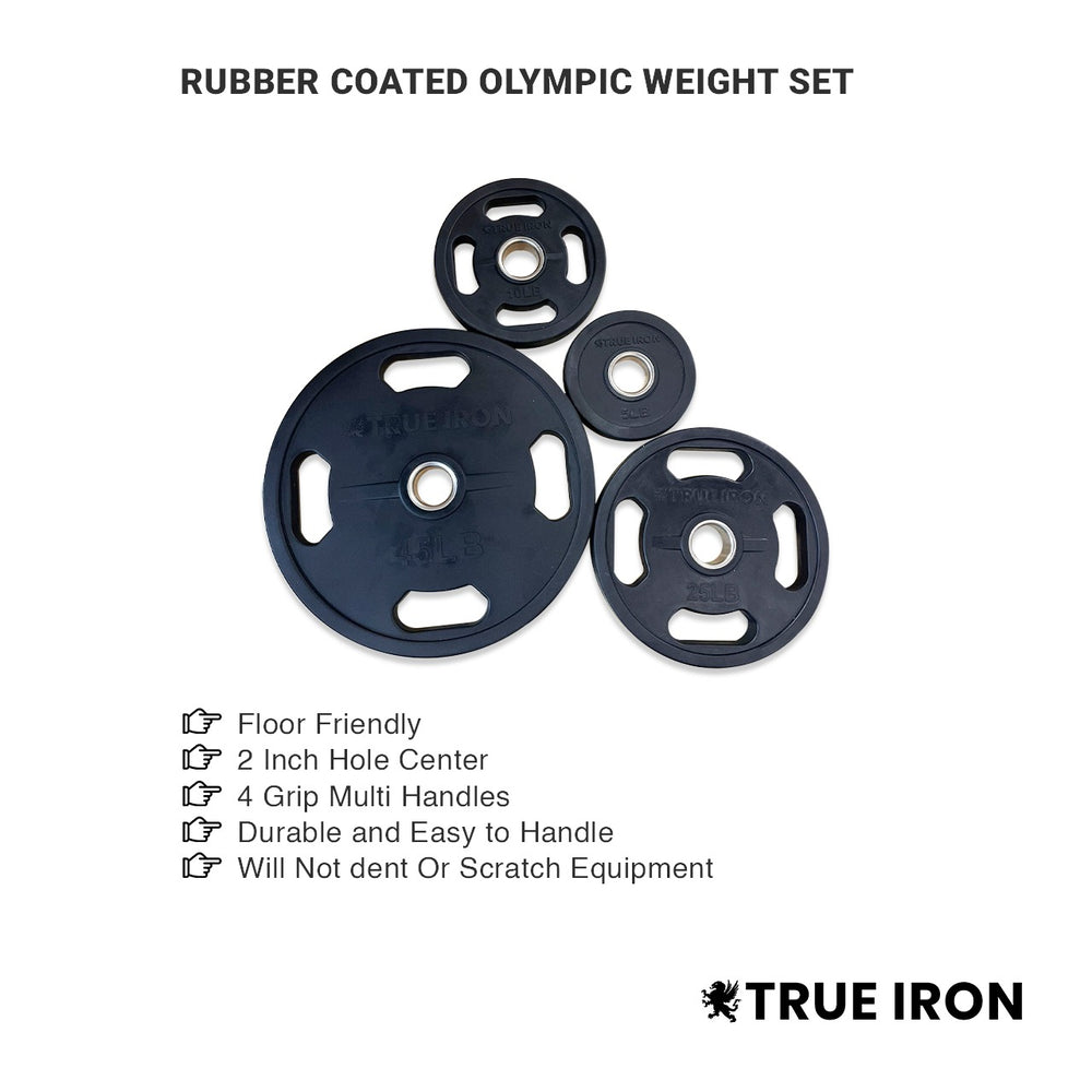 Rubber Coated Olympic Plates Set With Bar