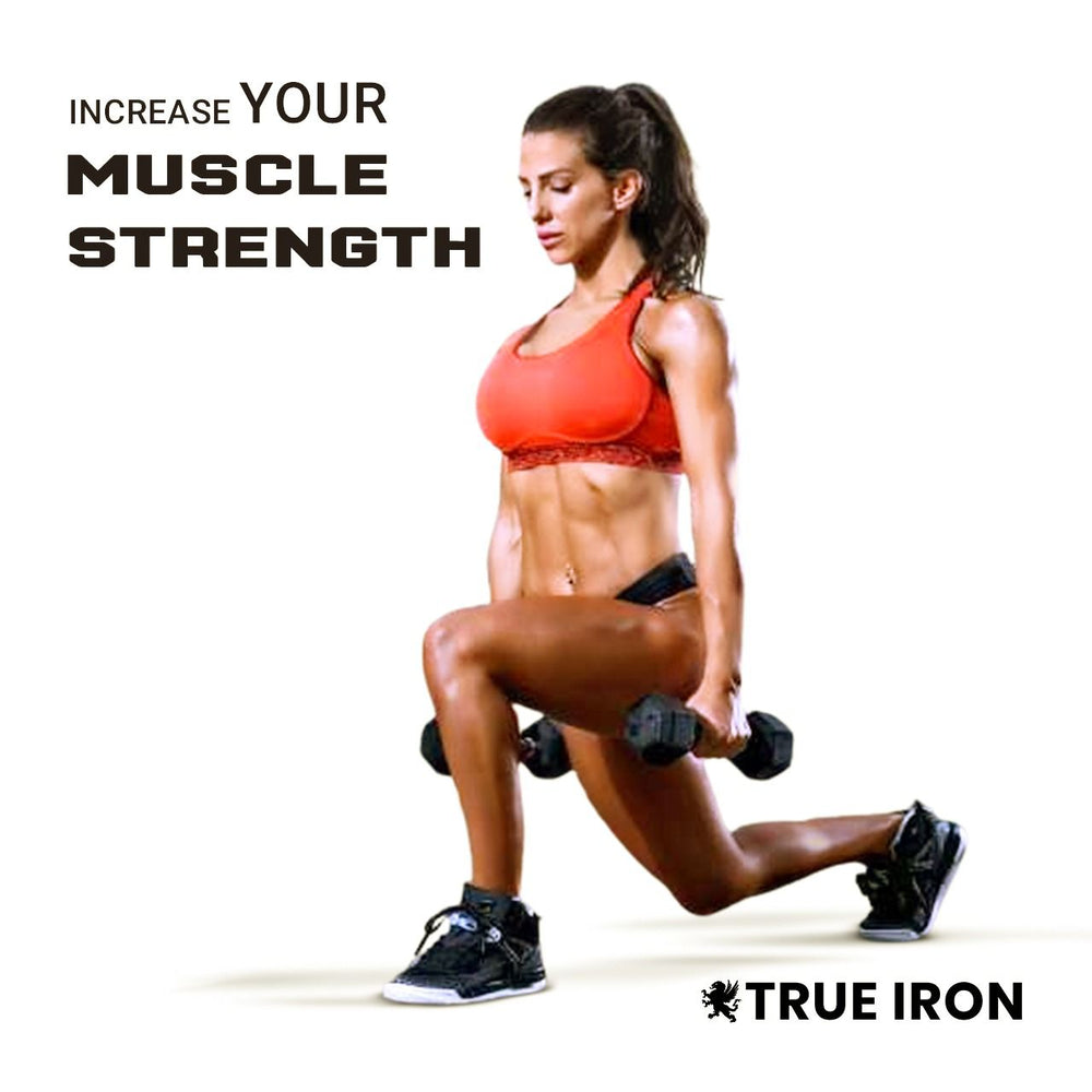 true iron fitness dumbbell sets - increase your muscle strength - picture of a female body builder